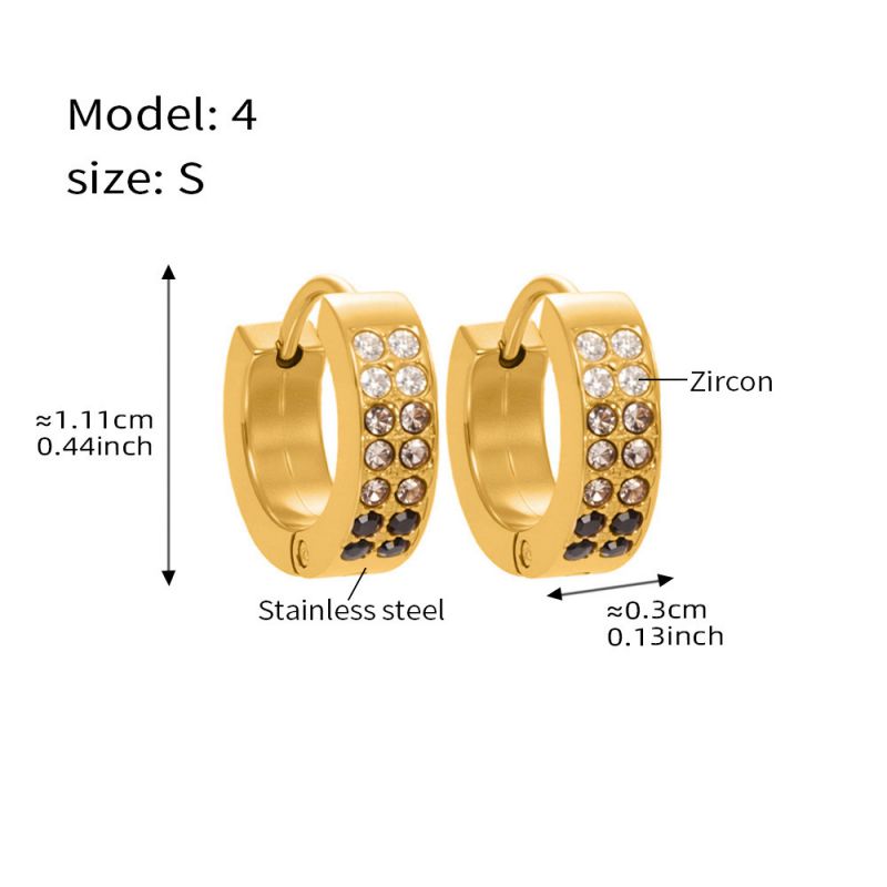 Small Sapphire Zircon Earrings Stainless Steel Diamond-encrusted Round Earrings