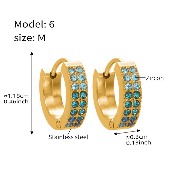 Small Sapphire Zircon Earrings Stainless Steel Diamond-encrusted Round Earrings