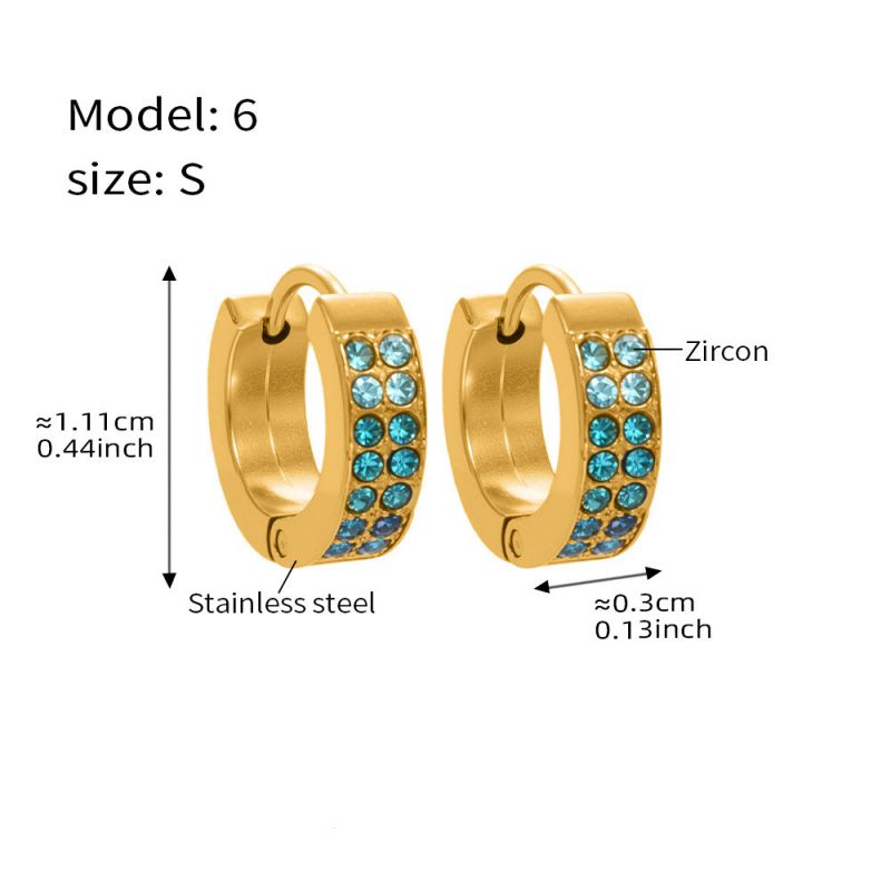 Small Sapphire Zircon Earrings Stainless Steel Diamond-encrusted Round Earrings