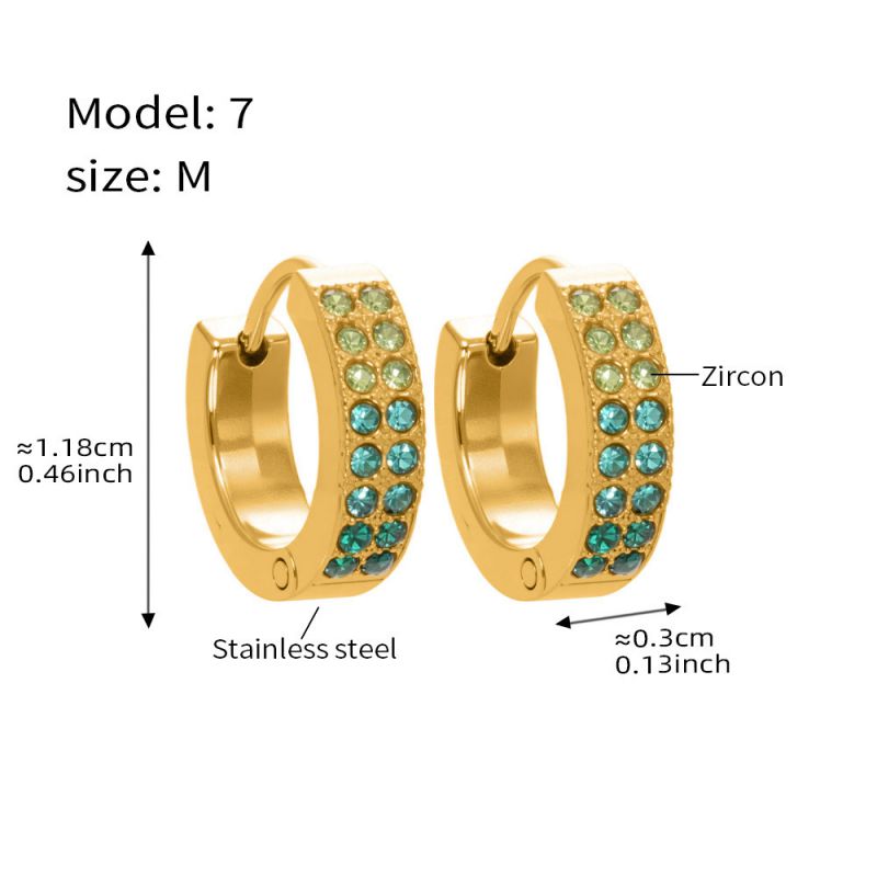 Small Sapphire Zircon Earrings Stainless Steel Diamond-encrusted Round Earrings