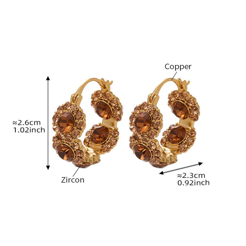 Gold Full Diamond Zircon Earrings Brass Round Earrings With Diamonds
