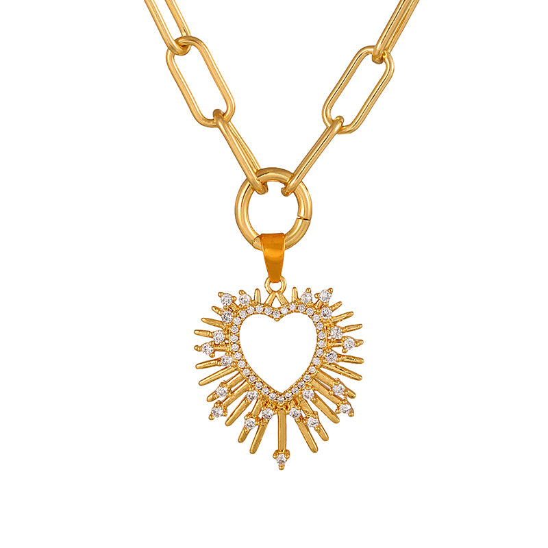 Gold 1 Copper-set Zircon Heart-shaped Clasp Necklace