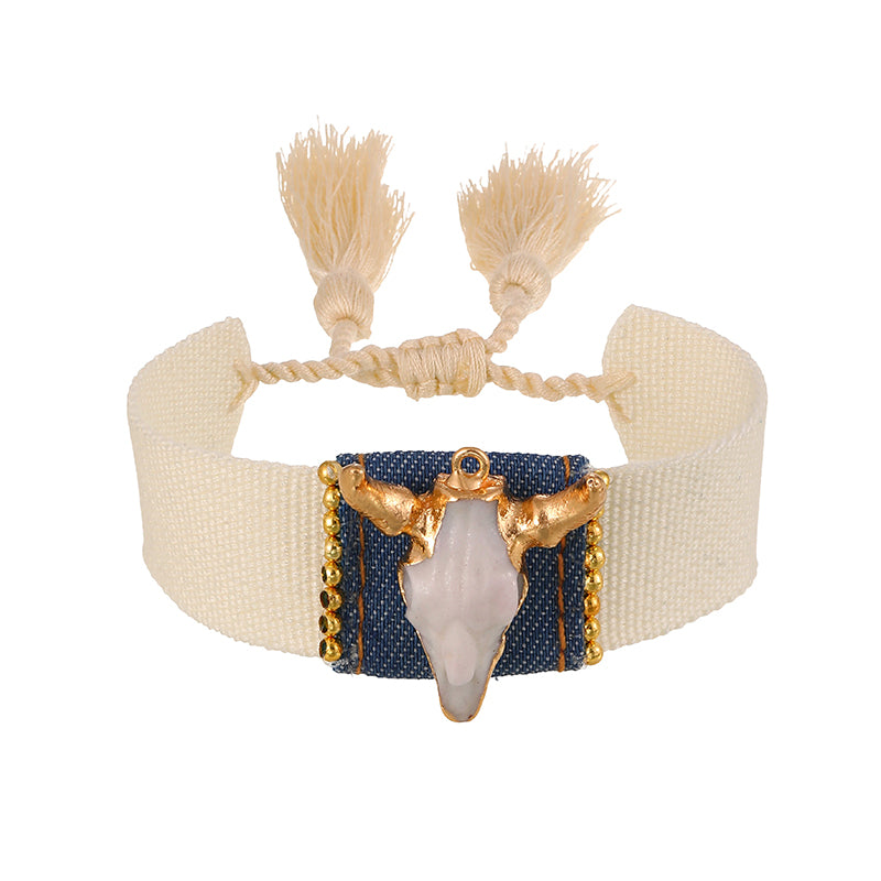 Gold 1 Alloy Bull's Head Copper Bead Woven Tassel Bracelet