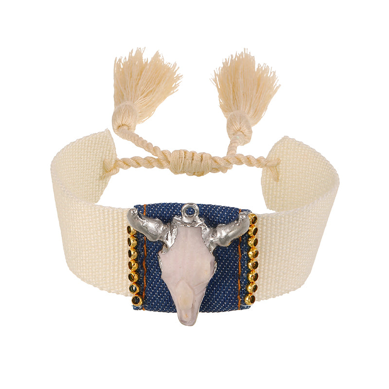 Gold 1 Alloy Bull's Head Copper Bead Woven Tassel Bracelet