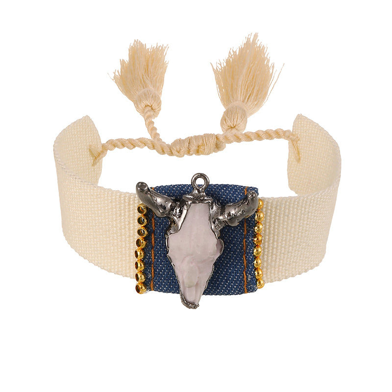 Gold 1 Alloy Bull's Head Copper Bead Woven Tassel Bracelet