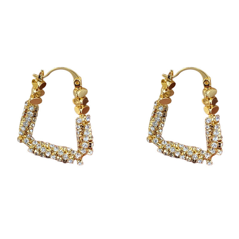 Gold-tone Metallic Full-diamond Twisted Geometric Ear Cuffs (thickened Real Gold Plating) Brass And Diamond-encrusted Trapezoidal Earrings