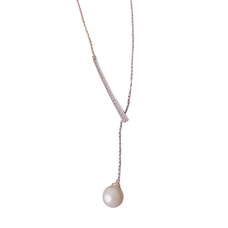 Gold-colored Y-shaped Pearl Tassel Necklace (thickened With Real Gold Plating) Copper Y-shaped Pearl Tassel Necklace