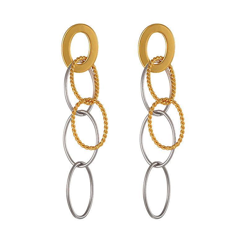 Gold 1 Copper Color-blocked Circle Earrings