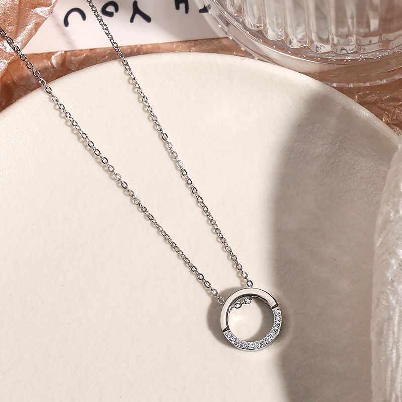 Half-round Diamond Necklace In Rose Gold Titanium Steel Diamond-encrusted Round Necklace