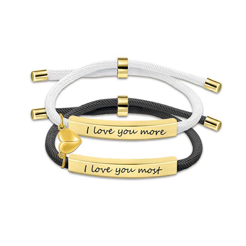 9 Black And White Couple Bracelets Silver Stainless Steel Engraved Woven Magnetic Bracelet