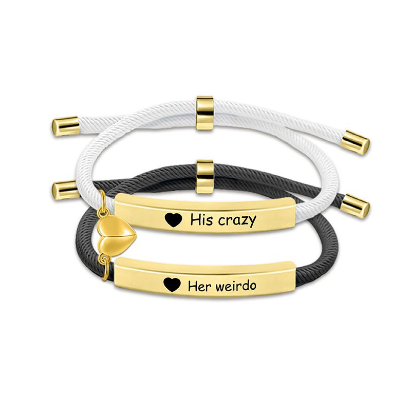 9 Black And White Couple Bracelets Silver Stainless Steel Engraved Woven Magnetic Bracelet