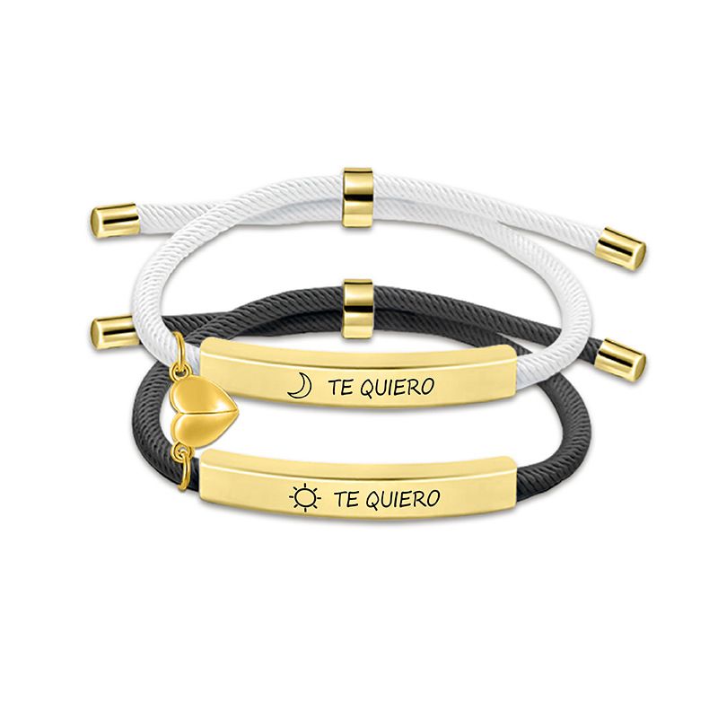 9 Black And White Couple Bracelets Silver Stainless Steel Engraved Woven Magnetic Bracelet