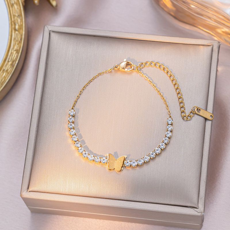 Full Diamond Butterfly Gold Titanium Steel Butterfly Bracelet