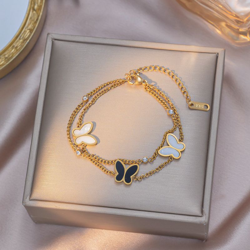Full Diamond Butterfly Gold Titanium Steel Butterfly Bracelet