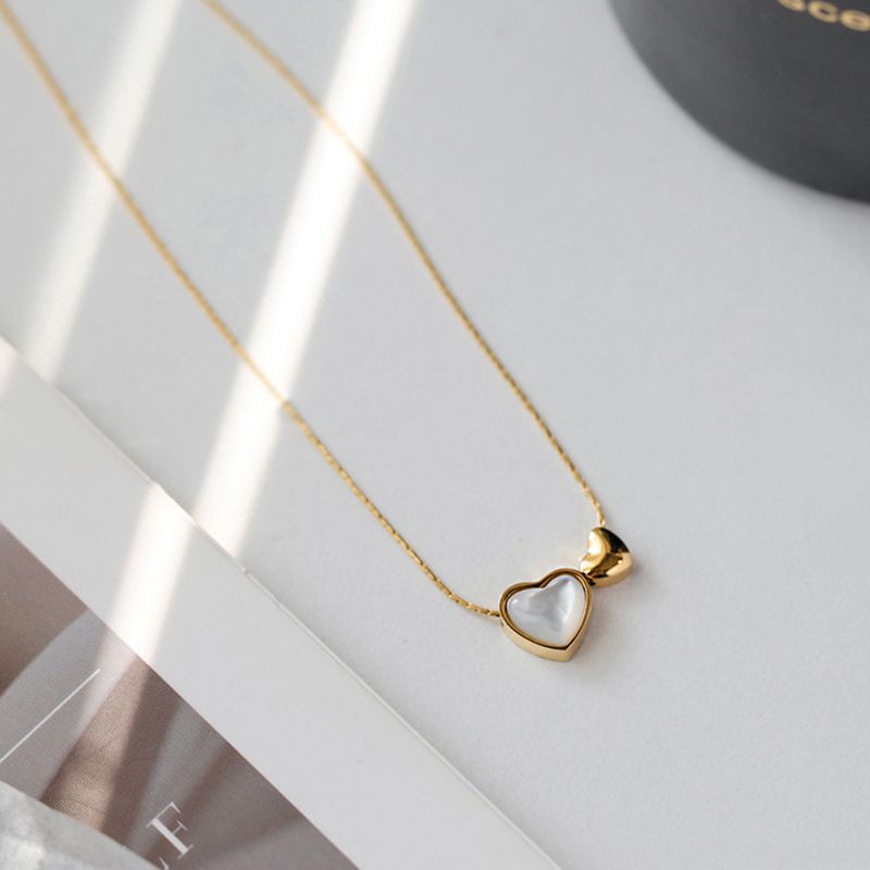 White Shell Double Heart Necklace Gold Stainless Steel Heart Necklace