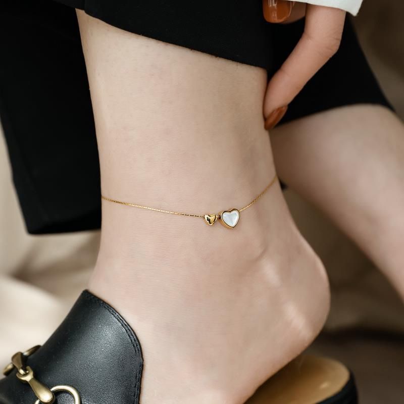 White Shell Double Heart Necklace Gold Stainless Steel Heart Necklace