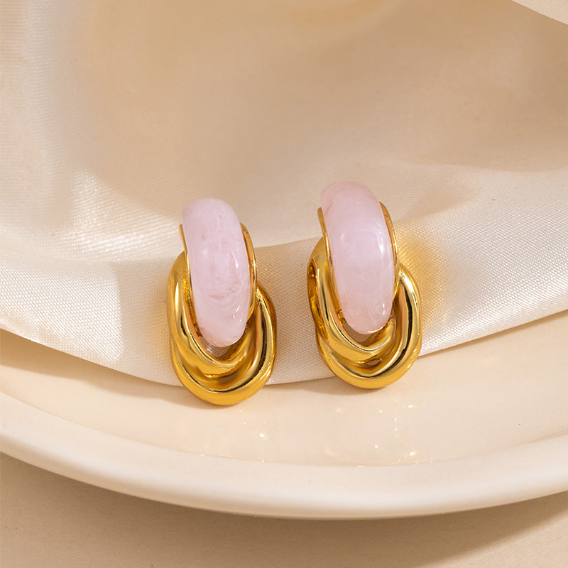 Geometric Curved Earrings - Pink Titanium Steel Irregular Earrings