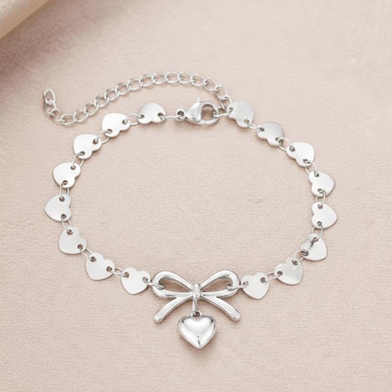 Gold Stainless Steel Heart Bow Bracelet