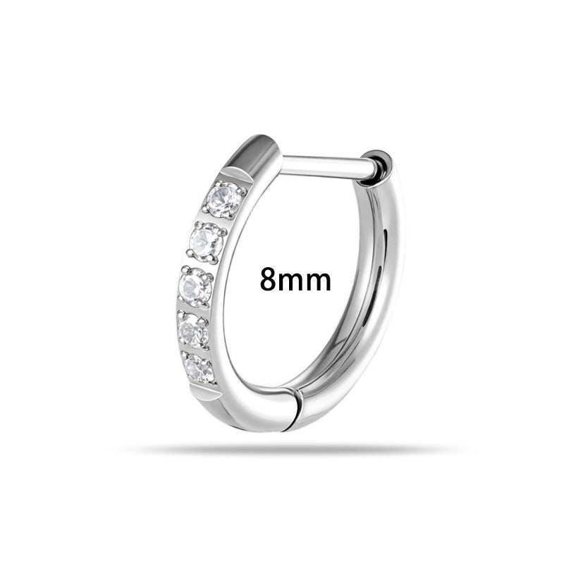 8mm White G23-f136 Titanium Diamond-studded Round Hoop Earrings