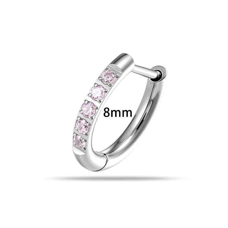 8mm White G23-f136 Titanium Diamond-studded Round Hoop Earrings