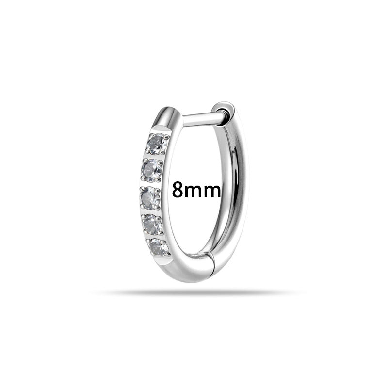 8mm White G23-f136 Titanium Diamond-studded Round Hoop Earrings