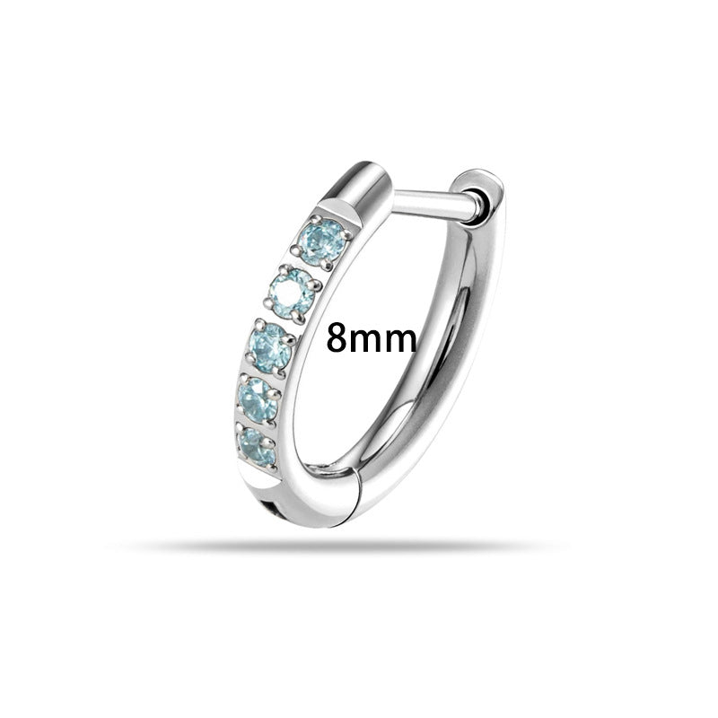 8mm White G23-f136 Titanium Diamond-studded Round Hoop Earrings