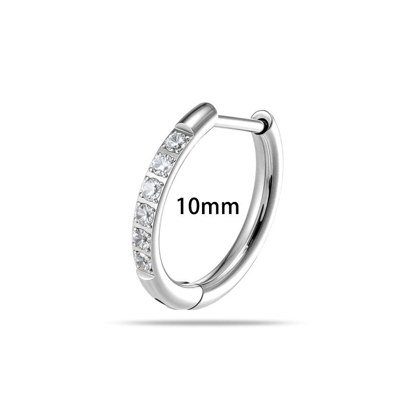 8mm White G23-f136 Titanium Diamond-studded Round Hoop Earrings