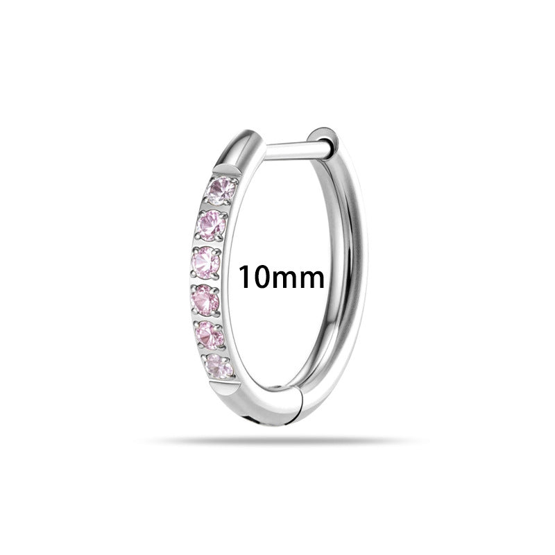 8mm White G23-f136 Titanium Diamond-studded Round Hoop Earrings