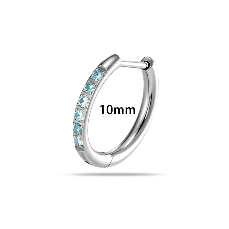 8mm White G23-f136 Titanium Diamond-studded Round Hoop Earrings