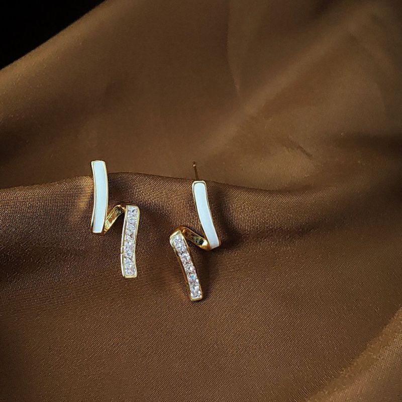 Zircon Drop Earrings Irregular Copper Stud Earrings With Diamonds