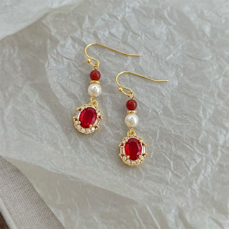 Zircon Earrings Oval Copper Earrings With Diamonds