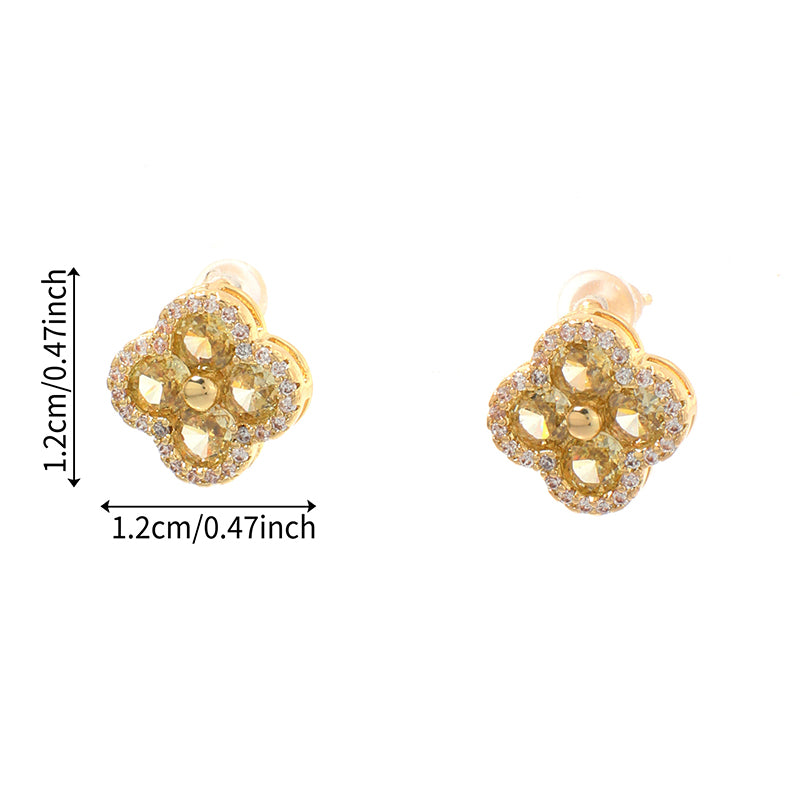 Four-leaf Clover - 1 Copper And Diamond-encrusted Four-leaf Clover Earrings