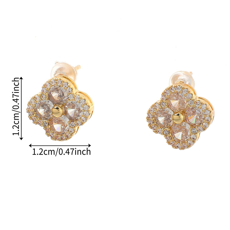 Four-leaf Clover - 1 Copper And Diamond-encrusted Four-leaf Clover Earrings