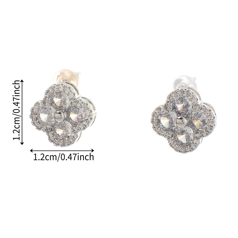Four-leaf Clover - 1 Copper And Diamond-encrusted Four-leaf Clover Earrings