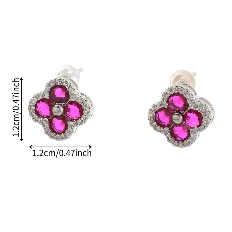 Four-leaf Clover - 1 Copper And Diamond-encrusted Four-leaf Clover Earrings