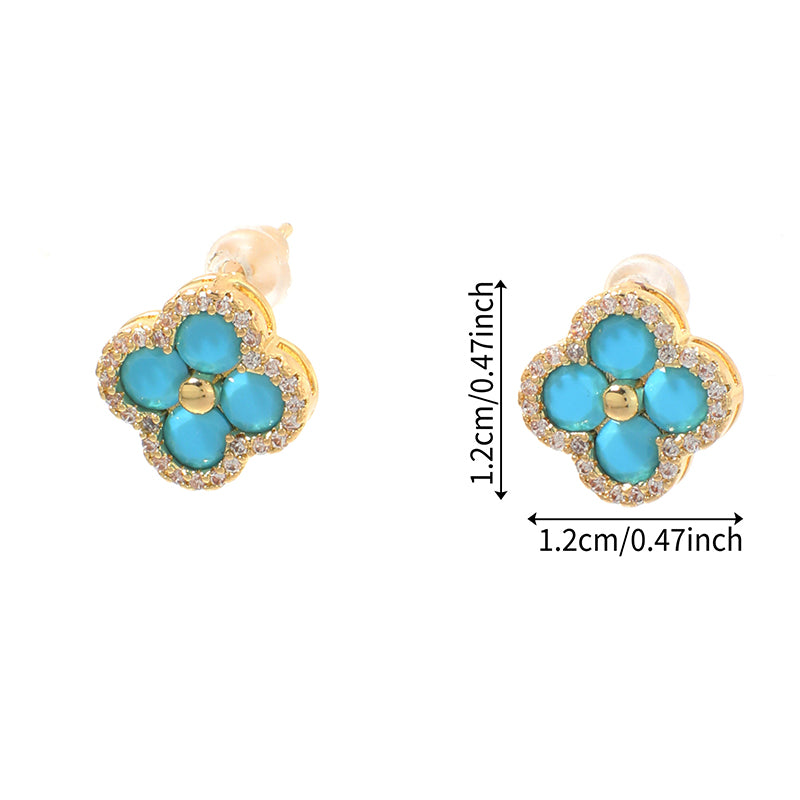 Four-leaf Clover - 1 Copper And Diamond-encrusted Four-leaf Clover Earrings