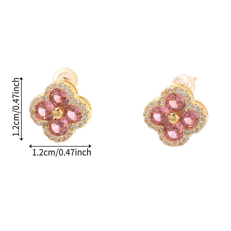 Four-leaf Clover - 1 Copper And Diamond-encrusted Four-leaf Clover Earrings