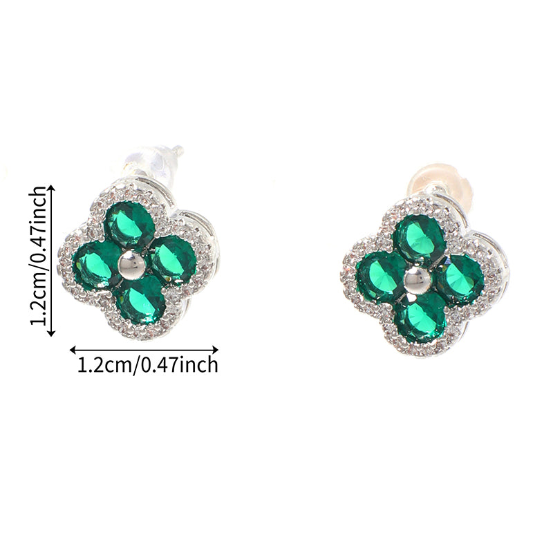 Four-leaf Clover - 1 Copper And Diamond-encrusted Four-leaf Clover Earrings
