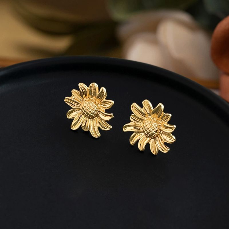 Sunflower Earrings Copper Flower Earrings