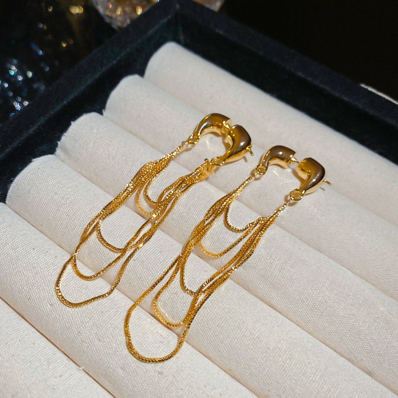 Gold Copper Chain Tassel Earrings