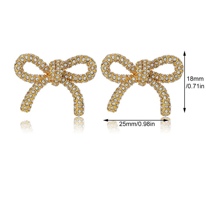 Medium Size 21*15 Copper Diamond-encrusted Bow Earrings