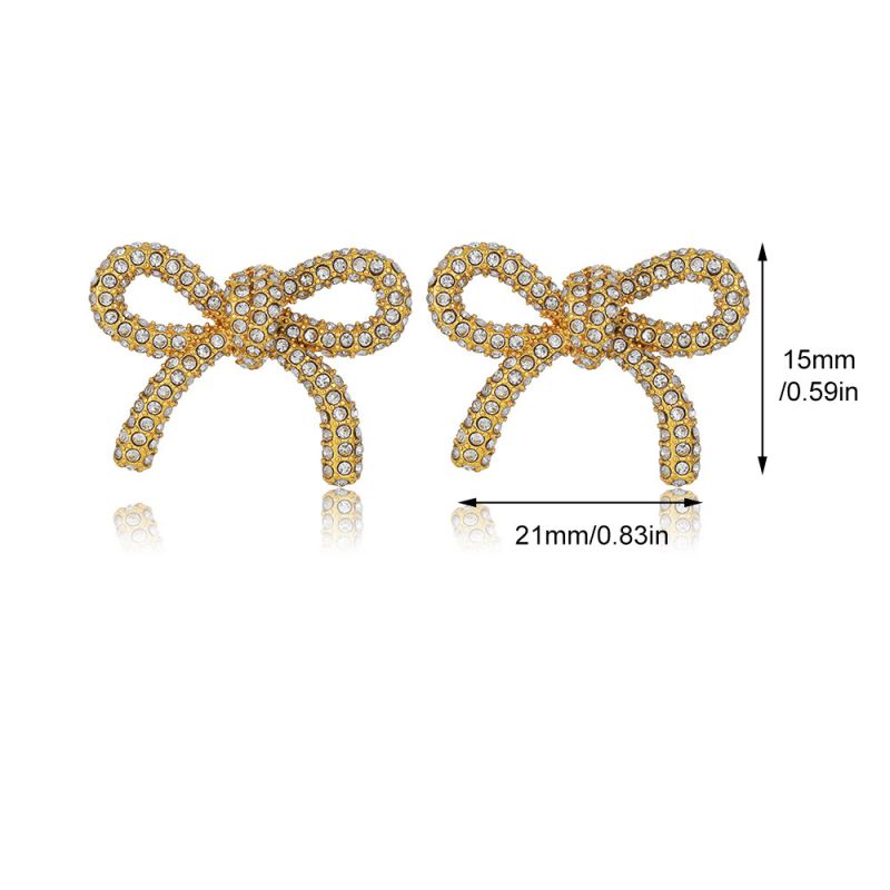 Medium Size 21*15 Copper Diamond-encrusted Bow Earrings