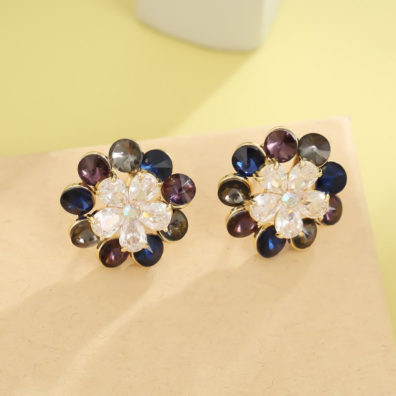 Silver Rose Copper And Diamond-encrusted Flower Earrings