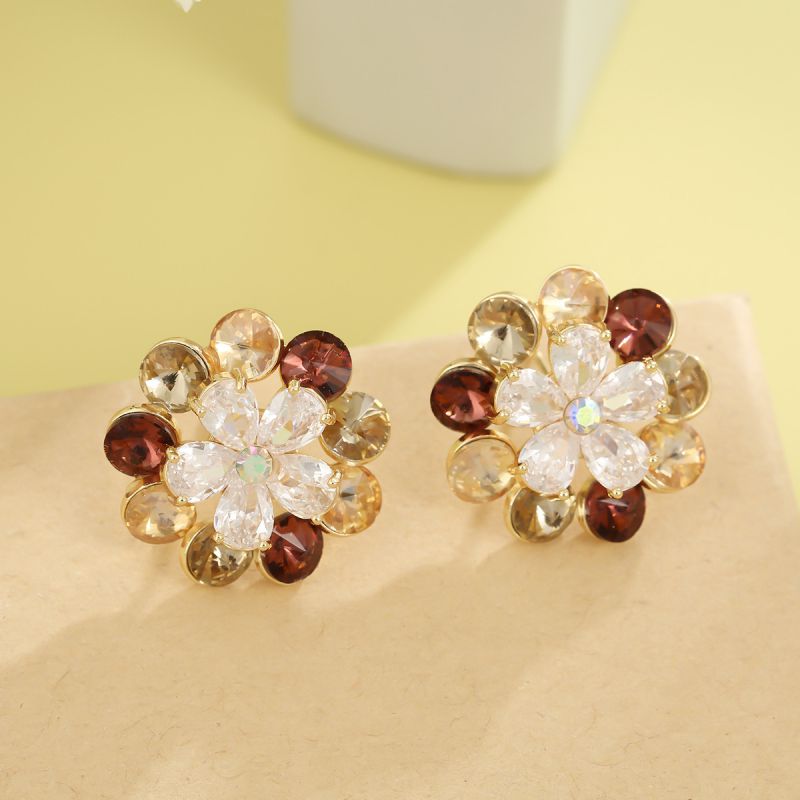 Silver Rose Copper And Diamond-encrusted Flower Earrings