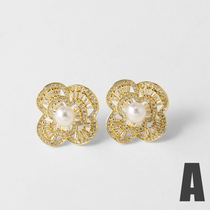 A Gold-plated Copper And Diamond-encrusted Flower Earrings