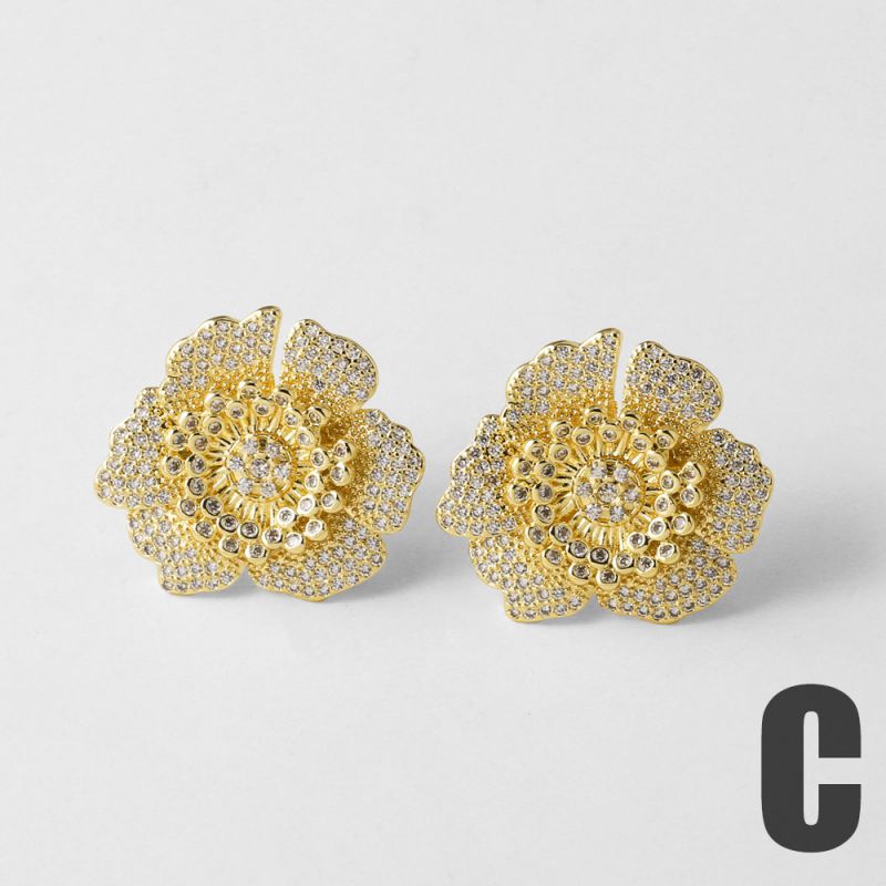 A Gold-plated Copper And Diamond-encrusted Flower Earrings