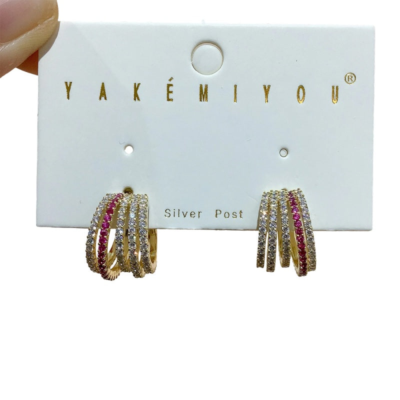 Gold Copper Hoop Earrings Set With Zircon