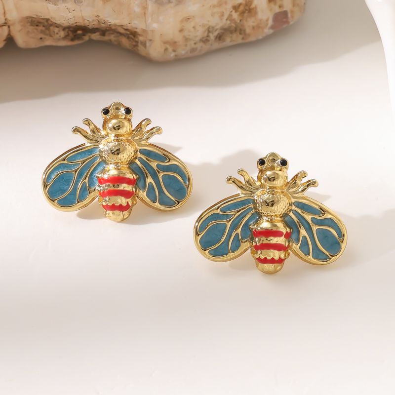 Red And Black Stainless Steel Bee Earrings