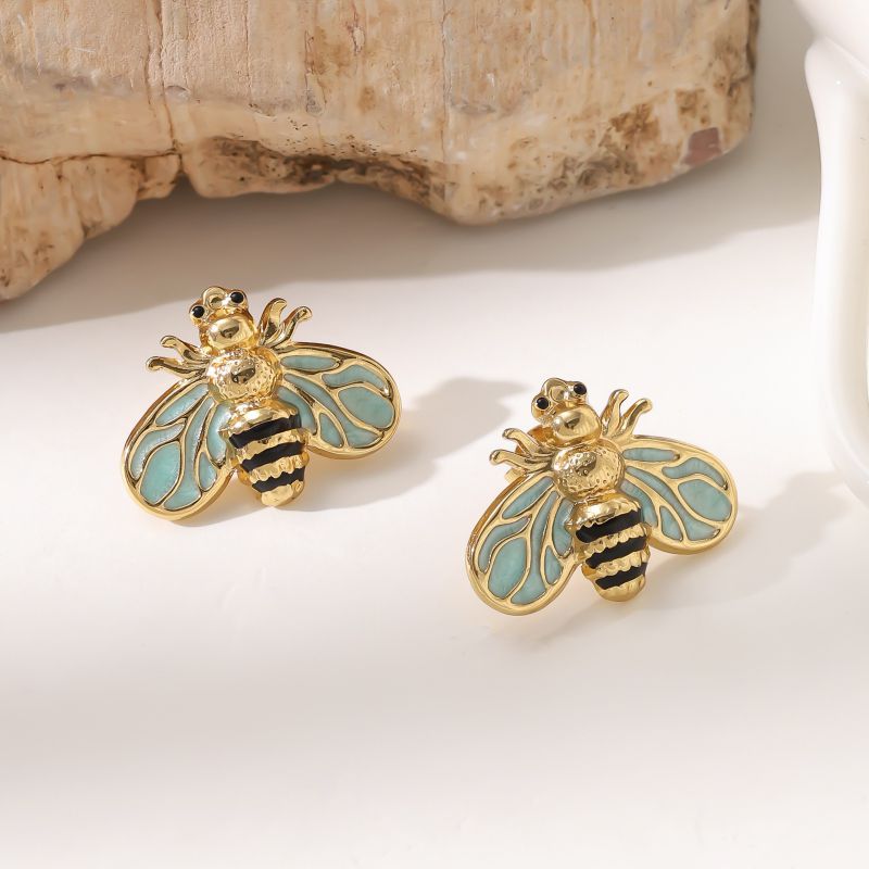 Red And Black Stainless Steel Bee Earrings