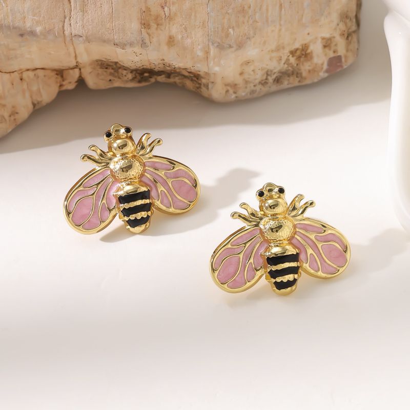 Red And Black Stainless Steel Bee Earrings